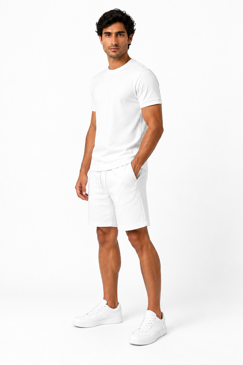 Men's T-Shirt Shorts Set Casual Fit Coordinated Design, White, side view