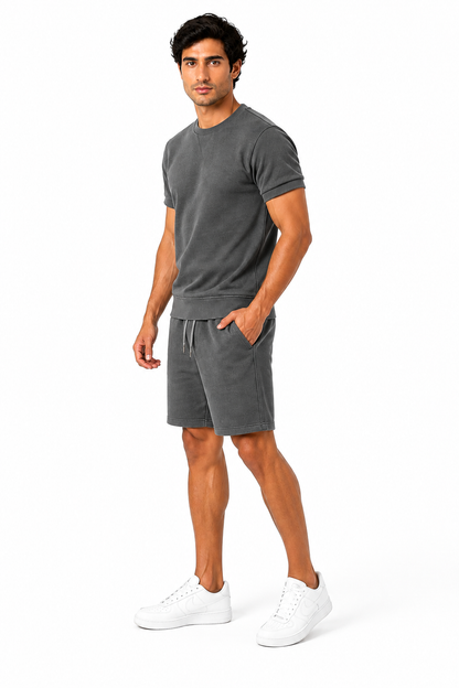 Men's T-Shirt Shorts Set Casual Fit Coordinated Design, Dark Grey, side view