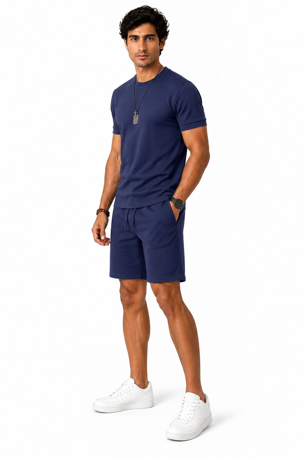 Men's T-Shirt Shorts Set Casual Fit Coordinated Design, Blue, side view