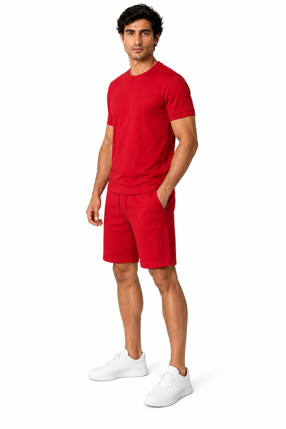 Men's T-Shirt Shorts Set Casual Fit Coordinated Design, Red, side view