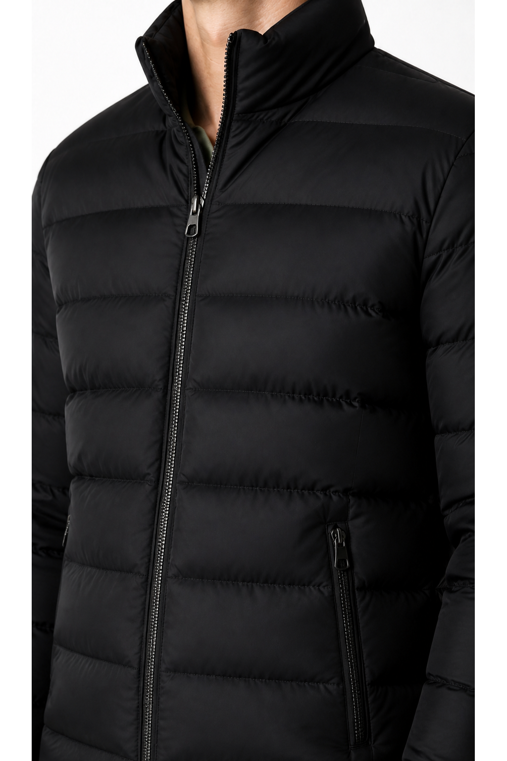 Ryan Warm Quilted Puffer Jacket close up quilting and zipper detail