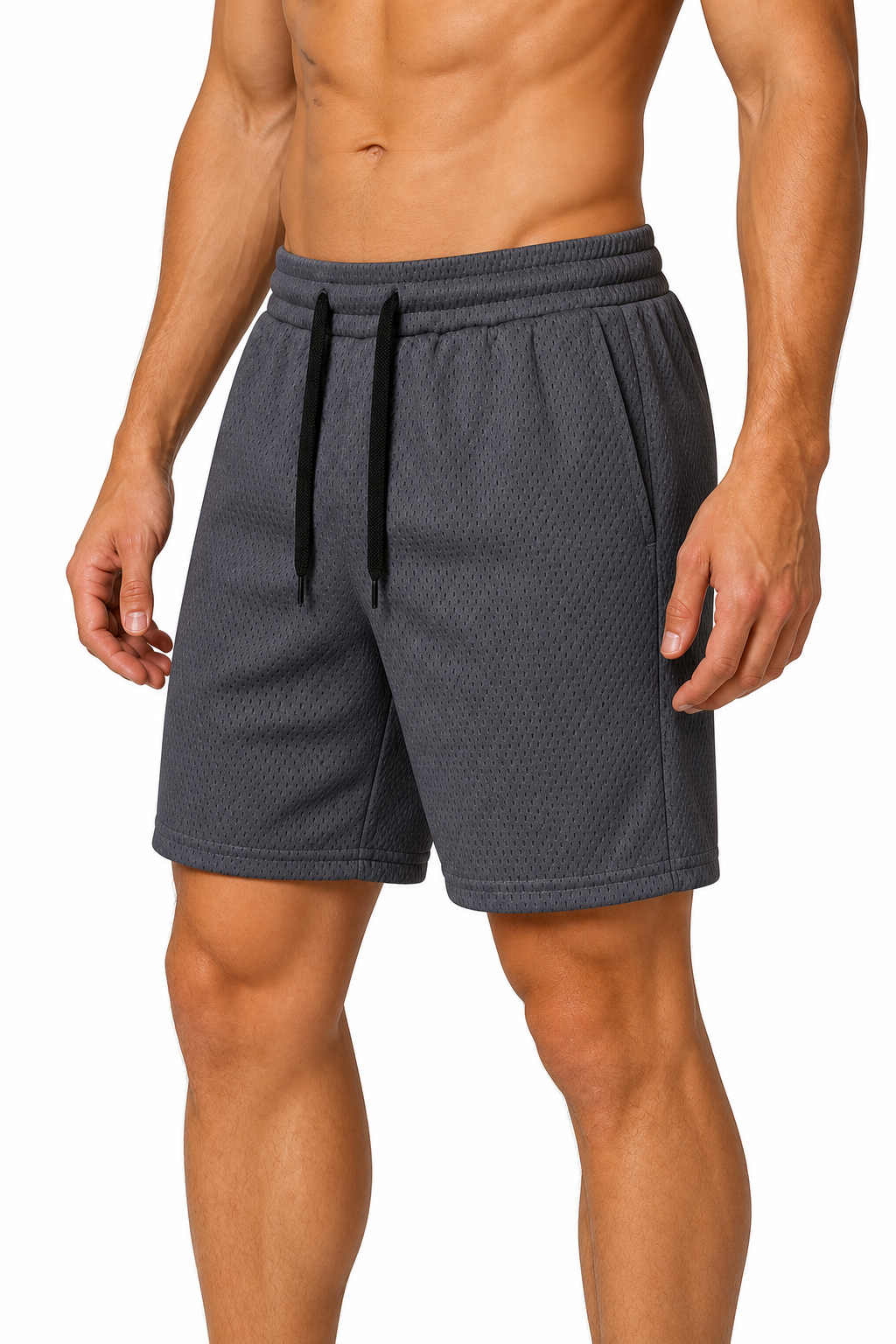 Men's Gym Shorts Breathable Mesh Lightweight Fit, Dark Gray, side view