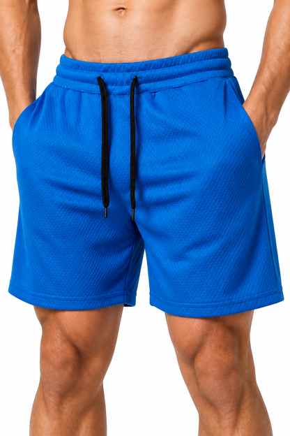 Men's Gym Shorts Breathable Mesh Lightweight Fit, Light Blue, fabric close-up