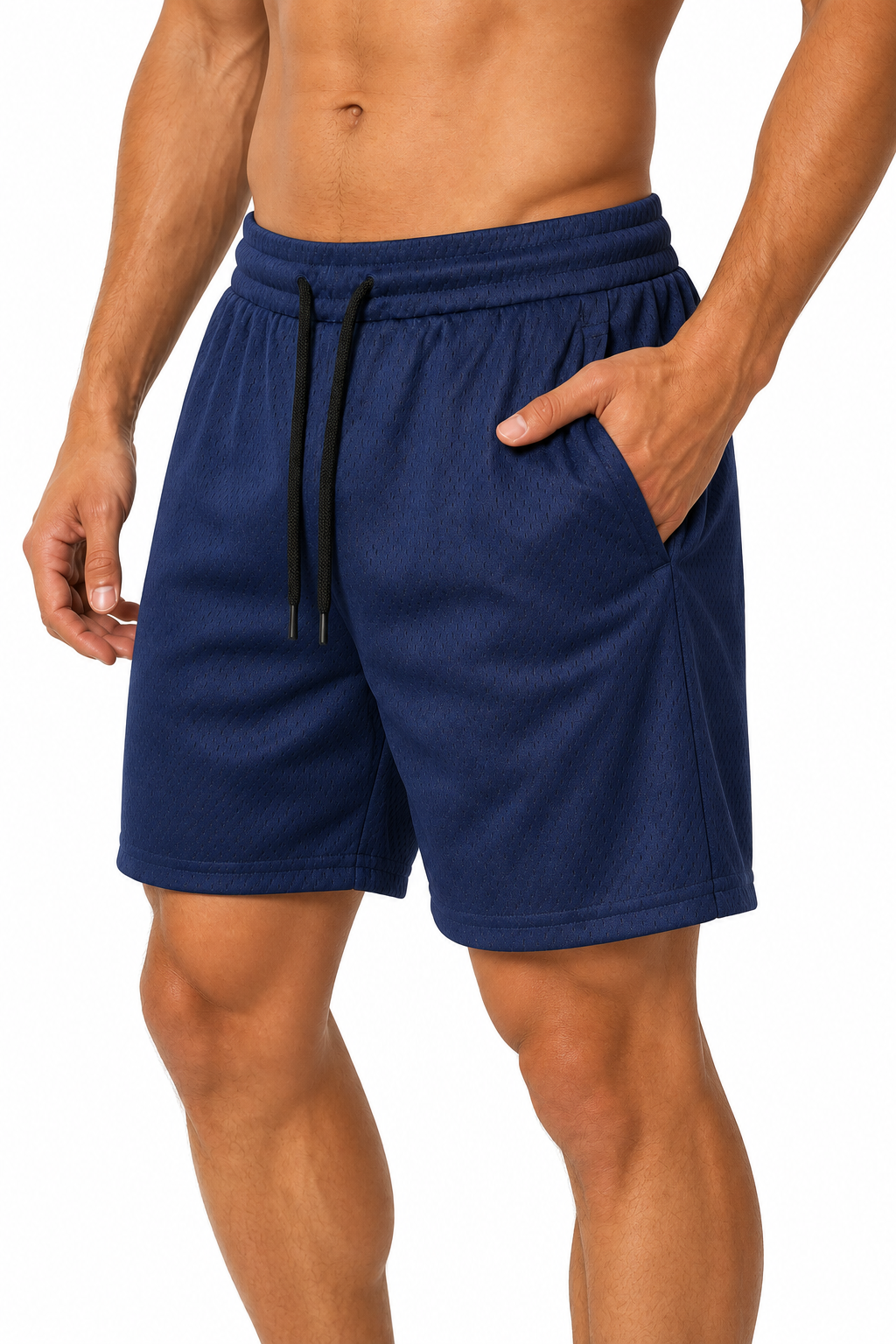 Men's Gym Shorts Breathable Mesh Lightweight Fit, Dark Blue, side view