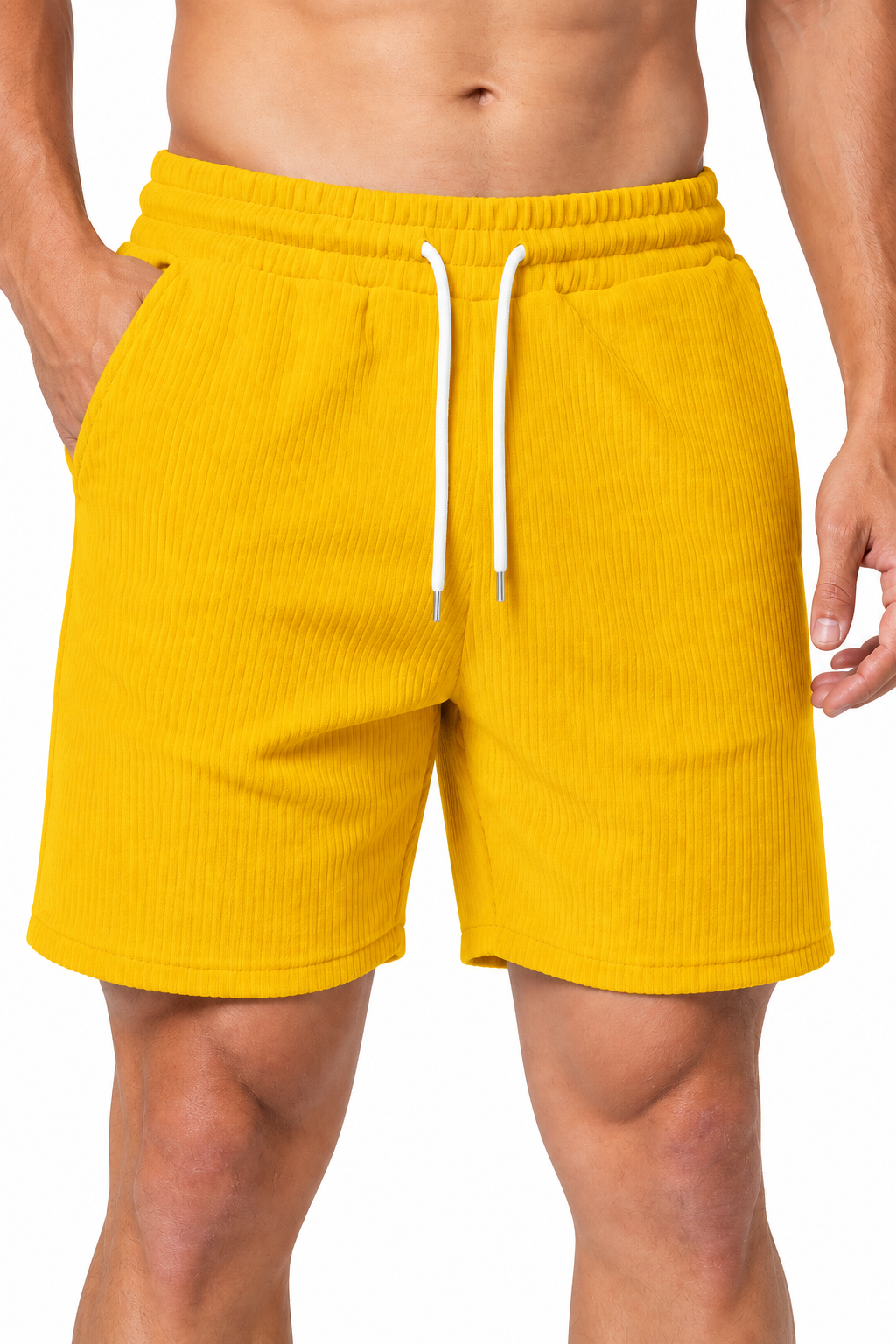 Men's Shorts Drawstring Waist Everyday Fit, Yellow, fabric close-up