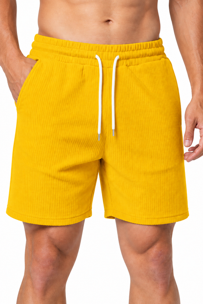 Men's Shorts Drawstring Waist Everyday Fit, Yellow, fabric close-up