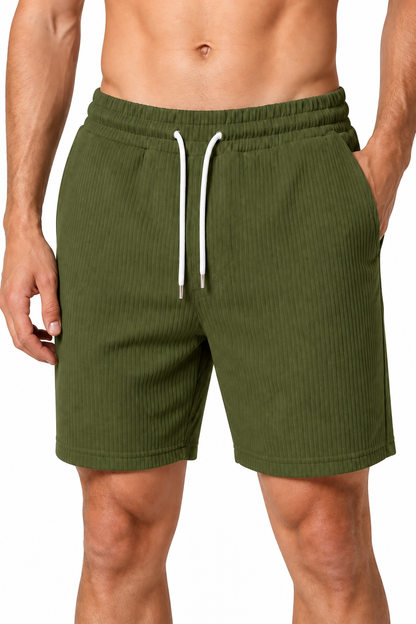 Men's Shorts Drawstring Waist Everyday Fit, Army Green, fabric close-up