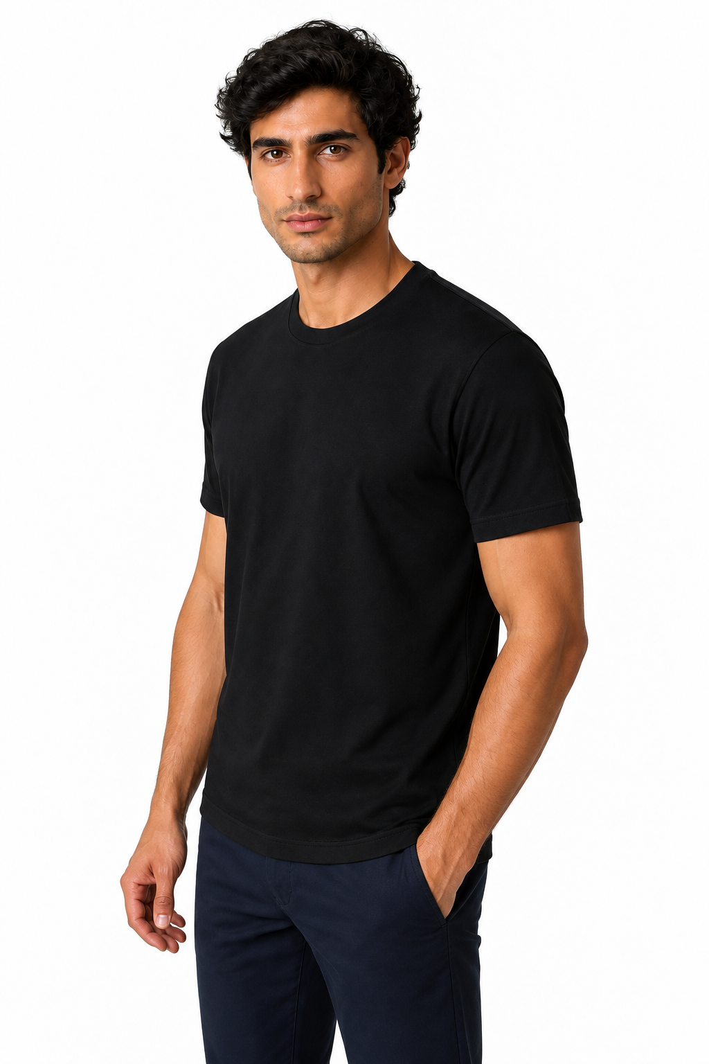 Ventorino Men's T-Shirt Premium Fabric Crew Neck | Ventorino in Black — model three-quarter view