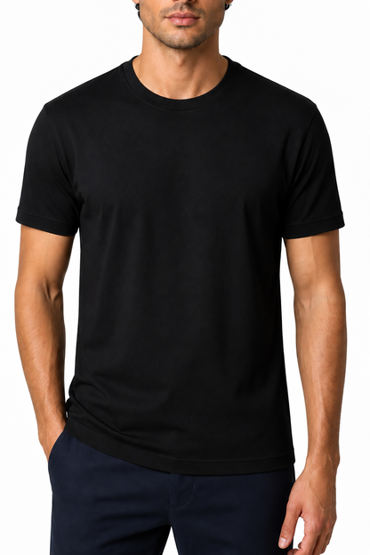 Ventorino Men's T-Shirt Premium Fabric Crew Neck | Ventorino in Black — garment and fabric detail
