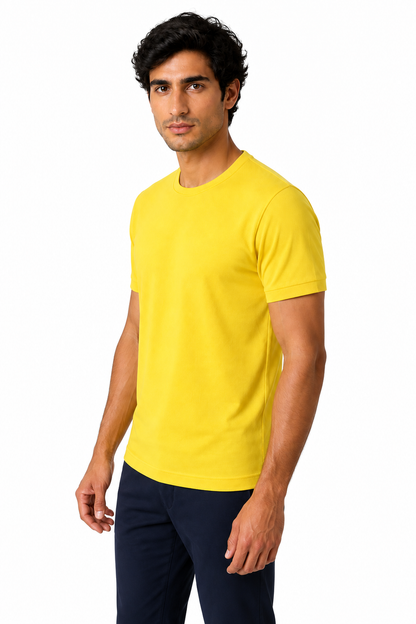 Ventorino Men's T-Shirt Premium Fabric Crew Neck | Ventorino in Yellow — model three-quarter view