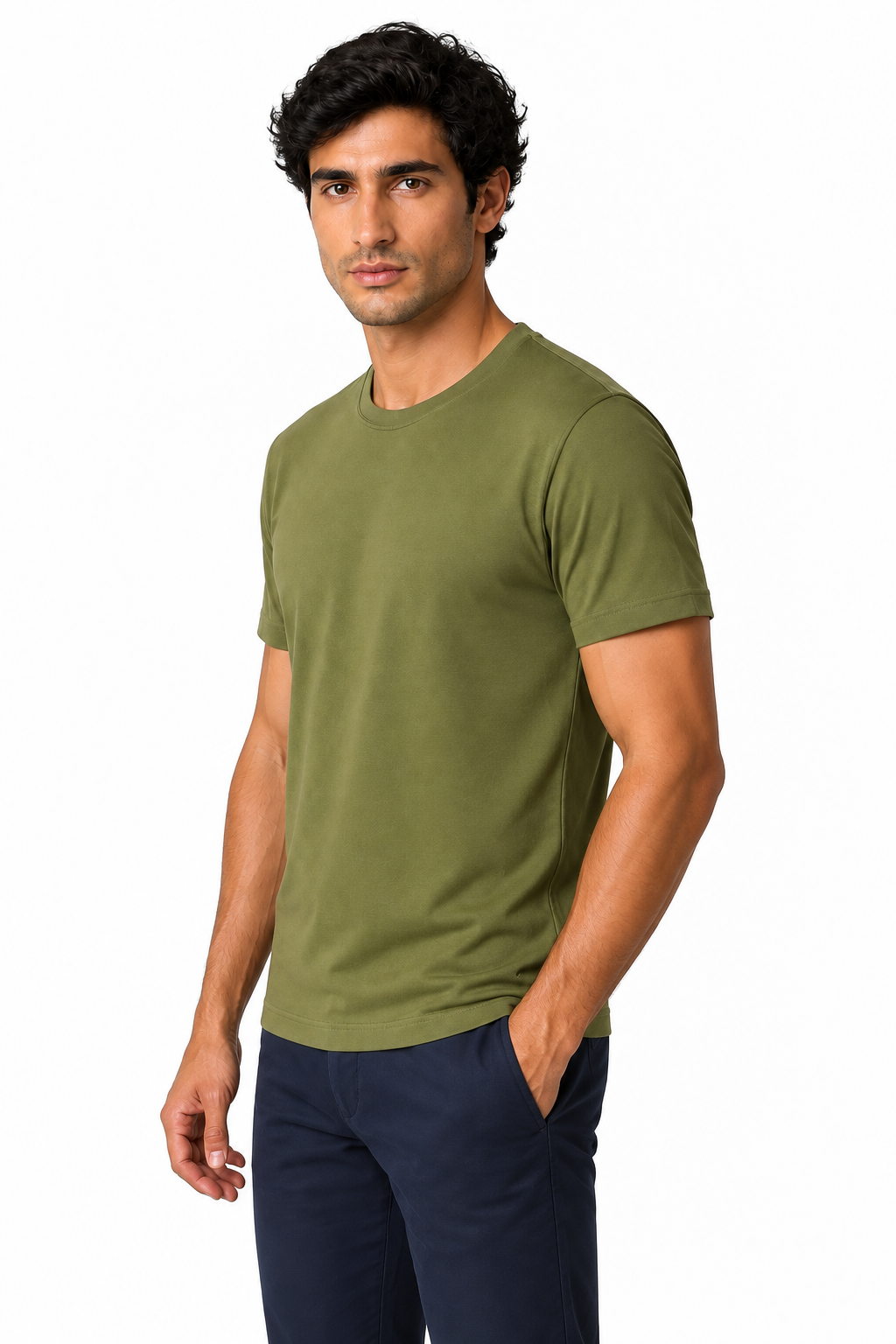Ventorino Men's T-Shirt Premium Fabric Crew Neck | Ventorino in Army green — model three-quarter view