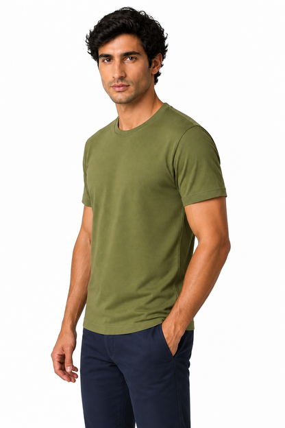 Ventorino Men's T-Shirt Premium Fabric Crew Neck | Ventorino in Army green — model three-quarter view
