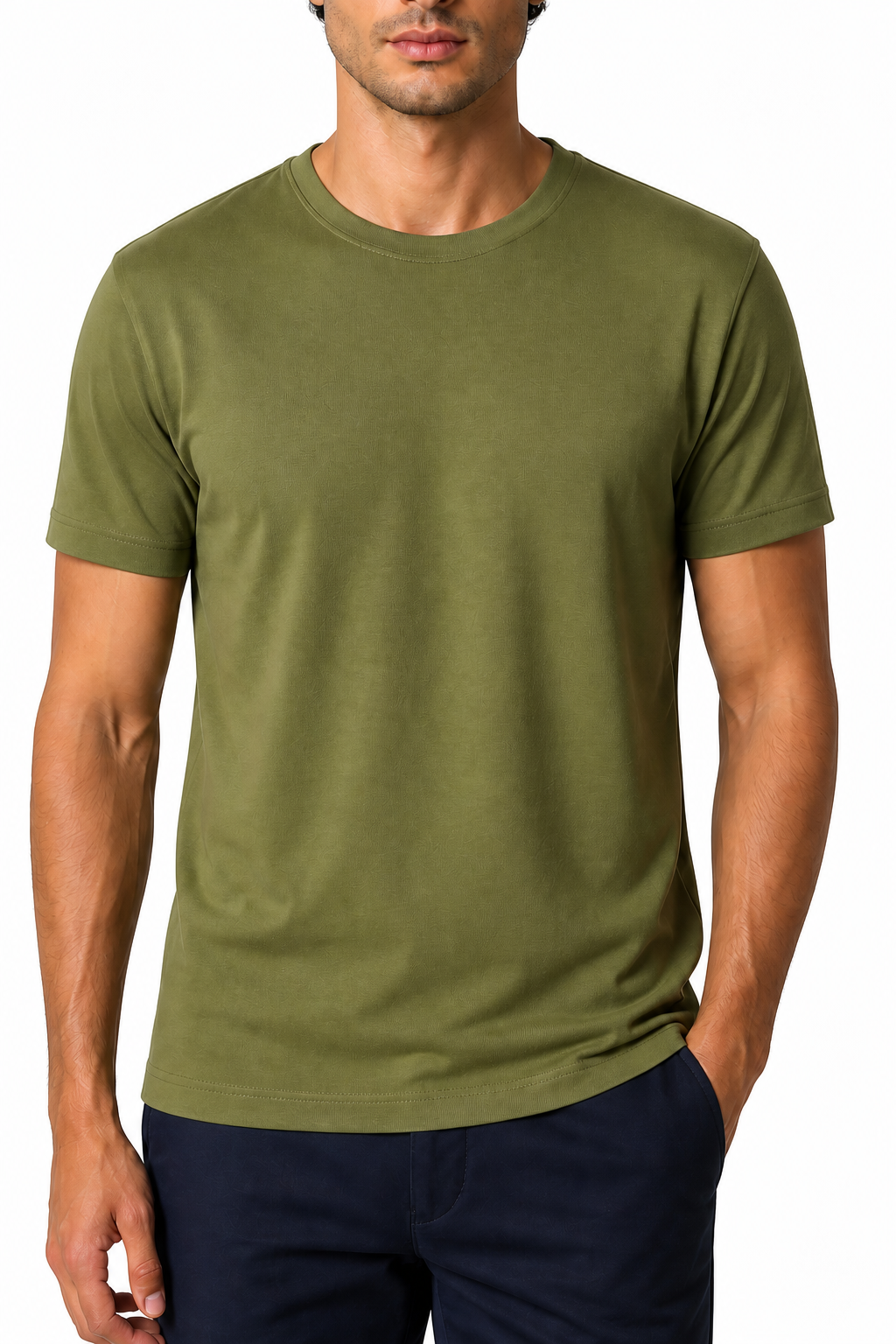 Ventorino Men's T-Shirt Premium Fabric Crew Neck | Ventorino in Army green — garment and fabric detail
