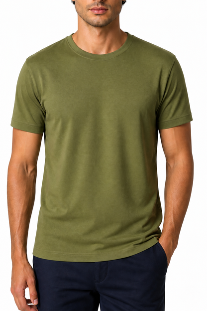 Ventorino Men's T-Shirt Premium Fabric Crew Neck | Ventorino in Army green — garment and fabric detail