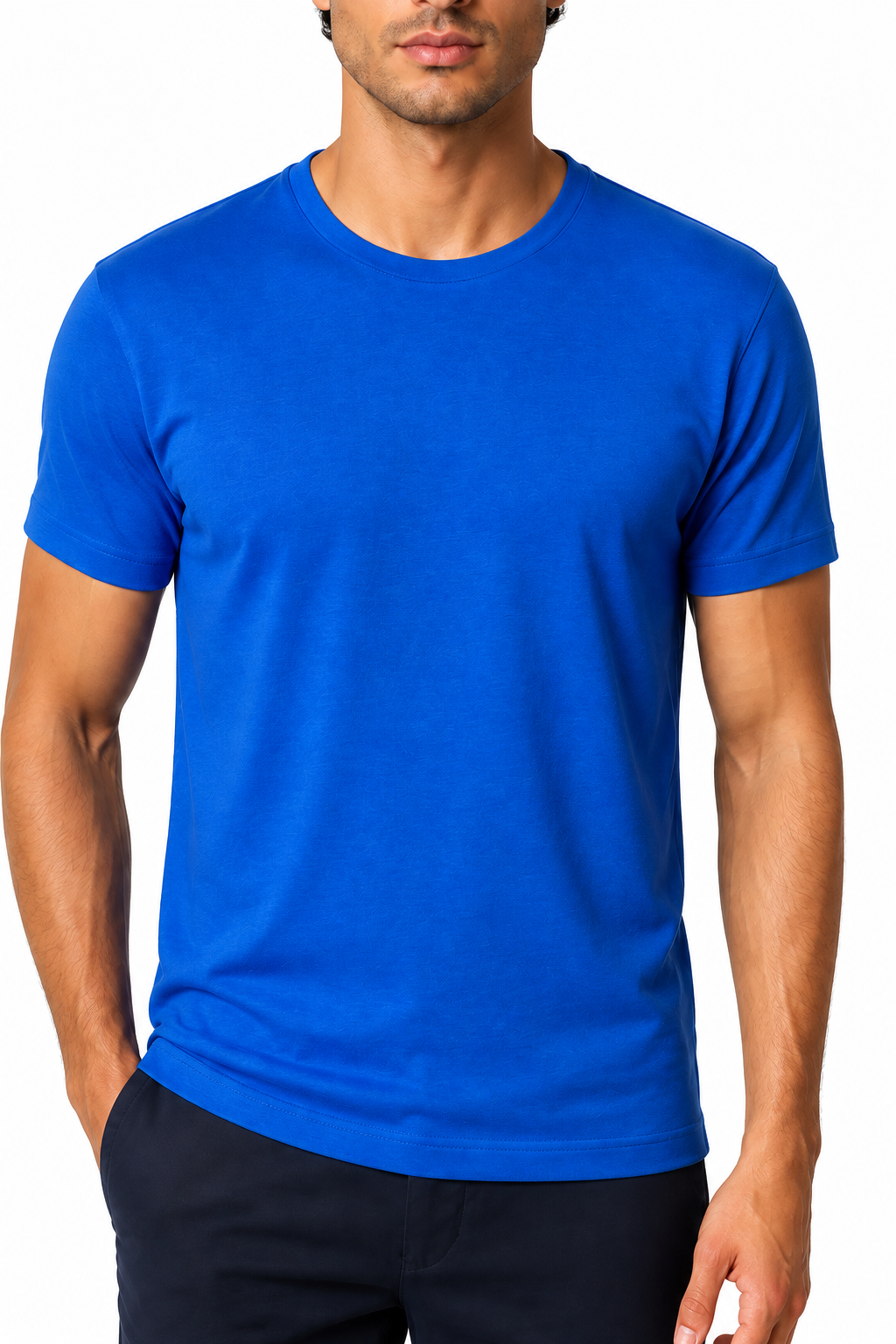 Ventorino Men's T-Shirt Premium Fabric Crew Neck | Ventorino in Sapphire — garment and fabric detail