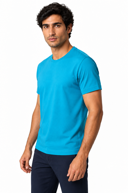 Ventorino Men's T-Shirt Premium Fabric Crew Neck | Ventorino in Hole blue — model three-quarter view