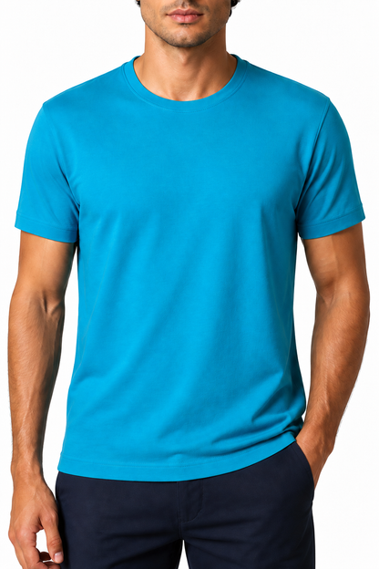 Ventorino Men's T-Shirt Premium Fabric Crew Neck | Ventorino in Hole blue — garment and fabric detail