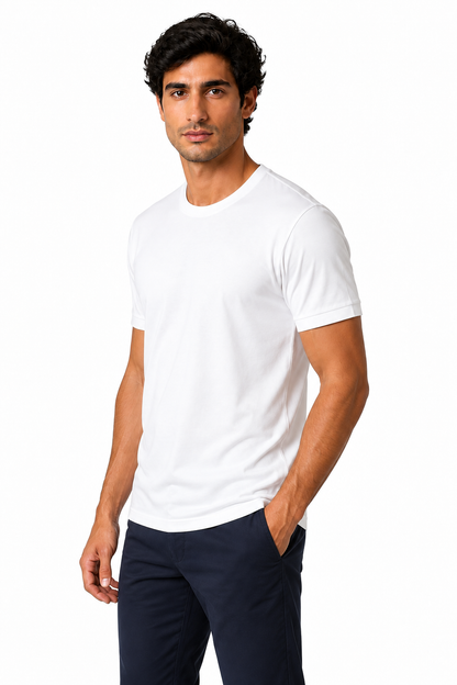 Ventorino Men's T-Shirt Premium Fabric Crew Neck | Ventorino in White — model three-quarter view