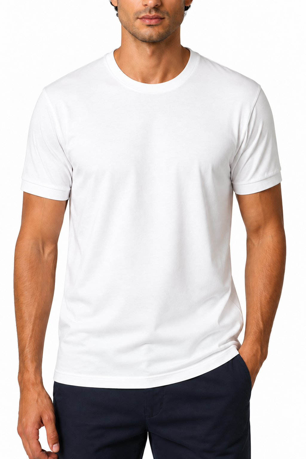 Ventorino Men's T-Shirt Premium Fabric Crew Neck | Ventorino in White — garment and fabric detail