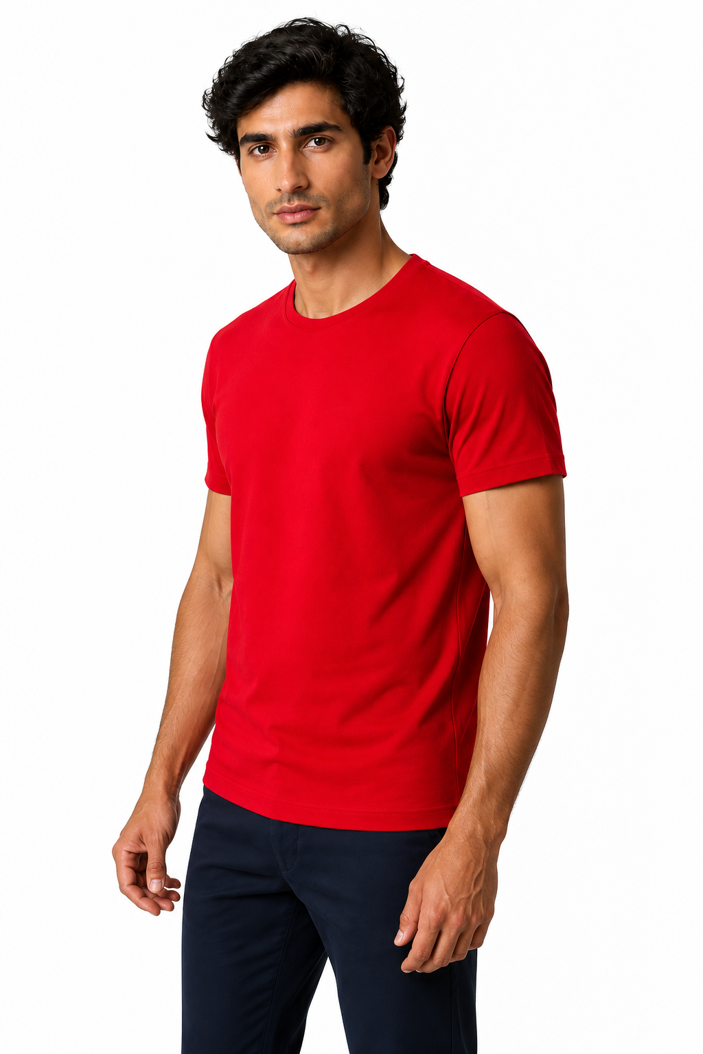 Ventorino Men's T-Shirt Premium Fabric Crew Neck | Ventorino in Red — model three-quarter view