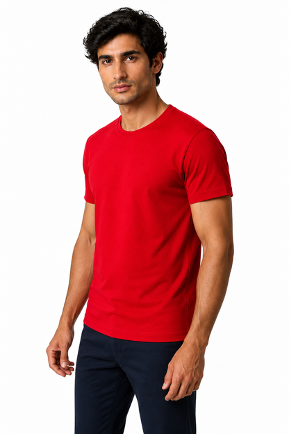 Ventorino Men's T-Shirt Premium Fabric Crew Neck | Ventorino in Red — model three-quarter view