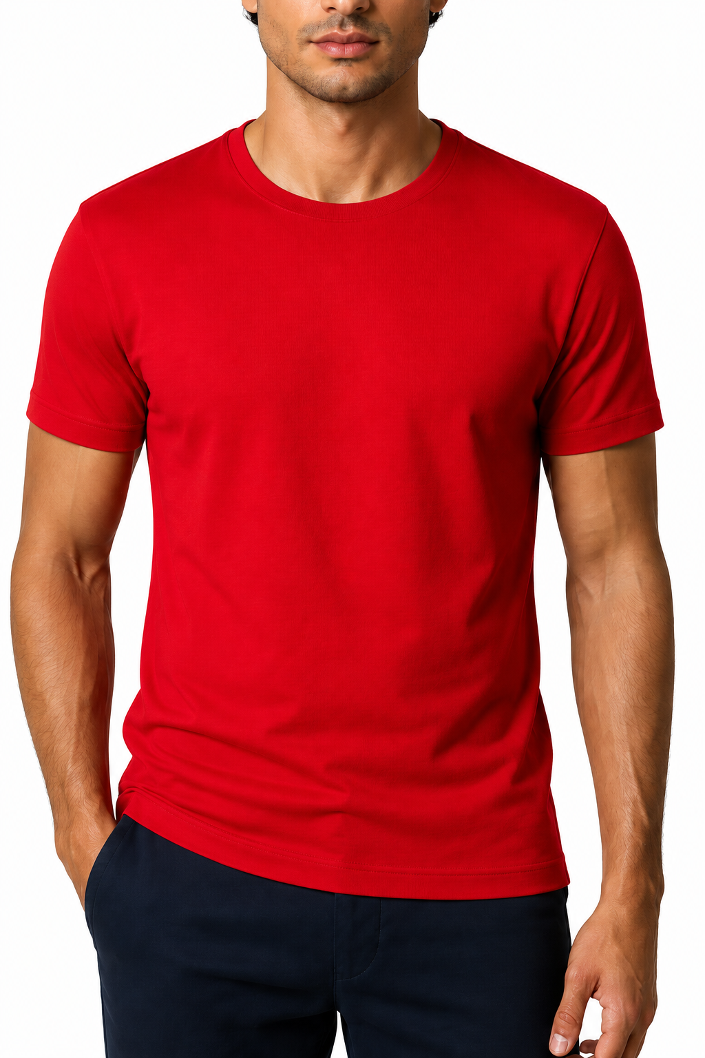 Ventorino Men's T-Shirt Premium Fabric Crew Neck | Ventorino in Red — garment and fabric detail
