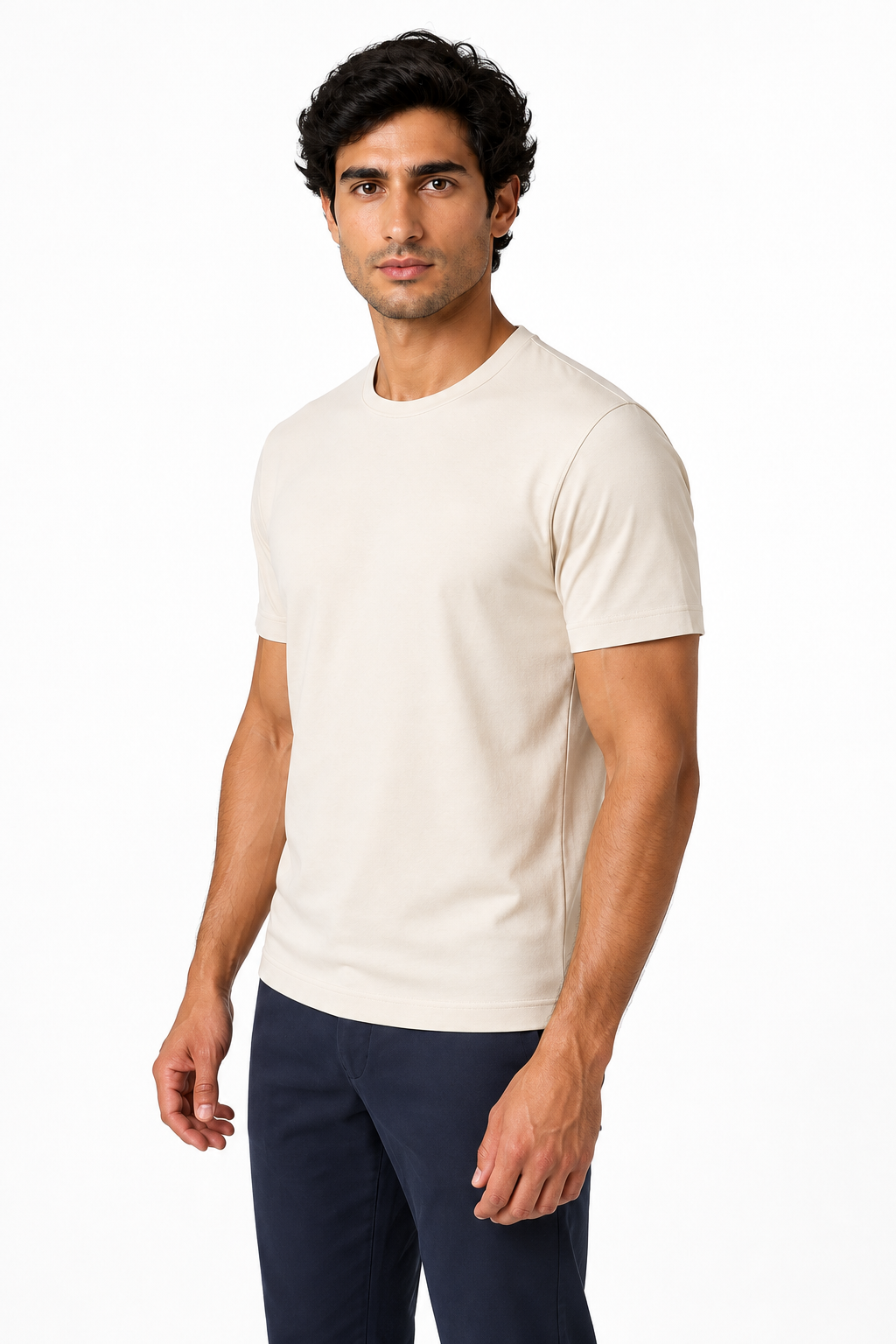 Ventorino Men's T-Shirt Premium Fabric Crew Neck | Ventorino in Apricot — model three-quarter view