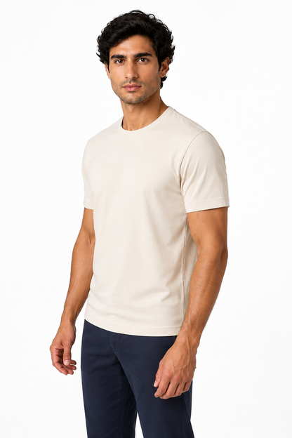 Ventorino Men's T-Shirt Premium Fabric Crew Neck | Ventorino in Apricot — model three-quarter view