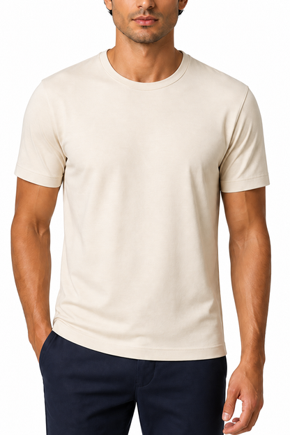 Ventorino Men's T-Shirt Premium Fabric Crew Neck | Ventorino in Apricot — garment and fabric detail