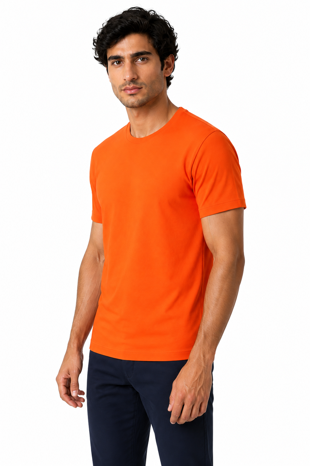 Ventorino Men's T-Shirt Premium Fabric Crew Neck | Ventorino in Orange — model three-quarter view