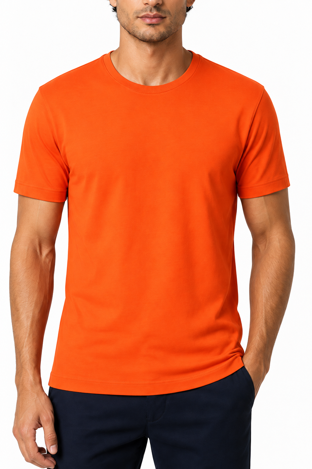 Ventorino Men's T-Shirt Premium Fabric Crew Neck | Ventorino in Orange — garment and fabric detail