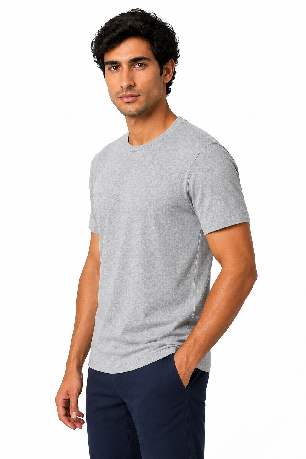 Ventorino Men's T-Shirt Premium Fabric Crew Neck | Ventorino in Grey — model three-quarter view