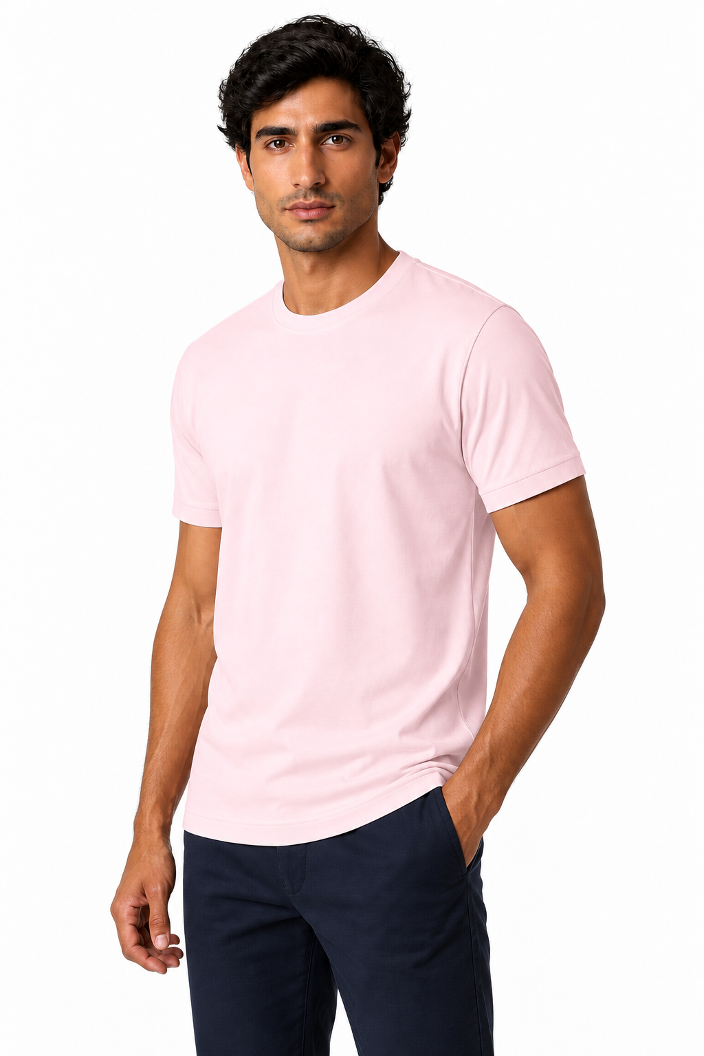 Ventorino Men's T-Shirt Premium Fabric Crew Neck | Ventorino in Pink — model three-quarter view