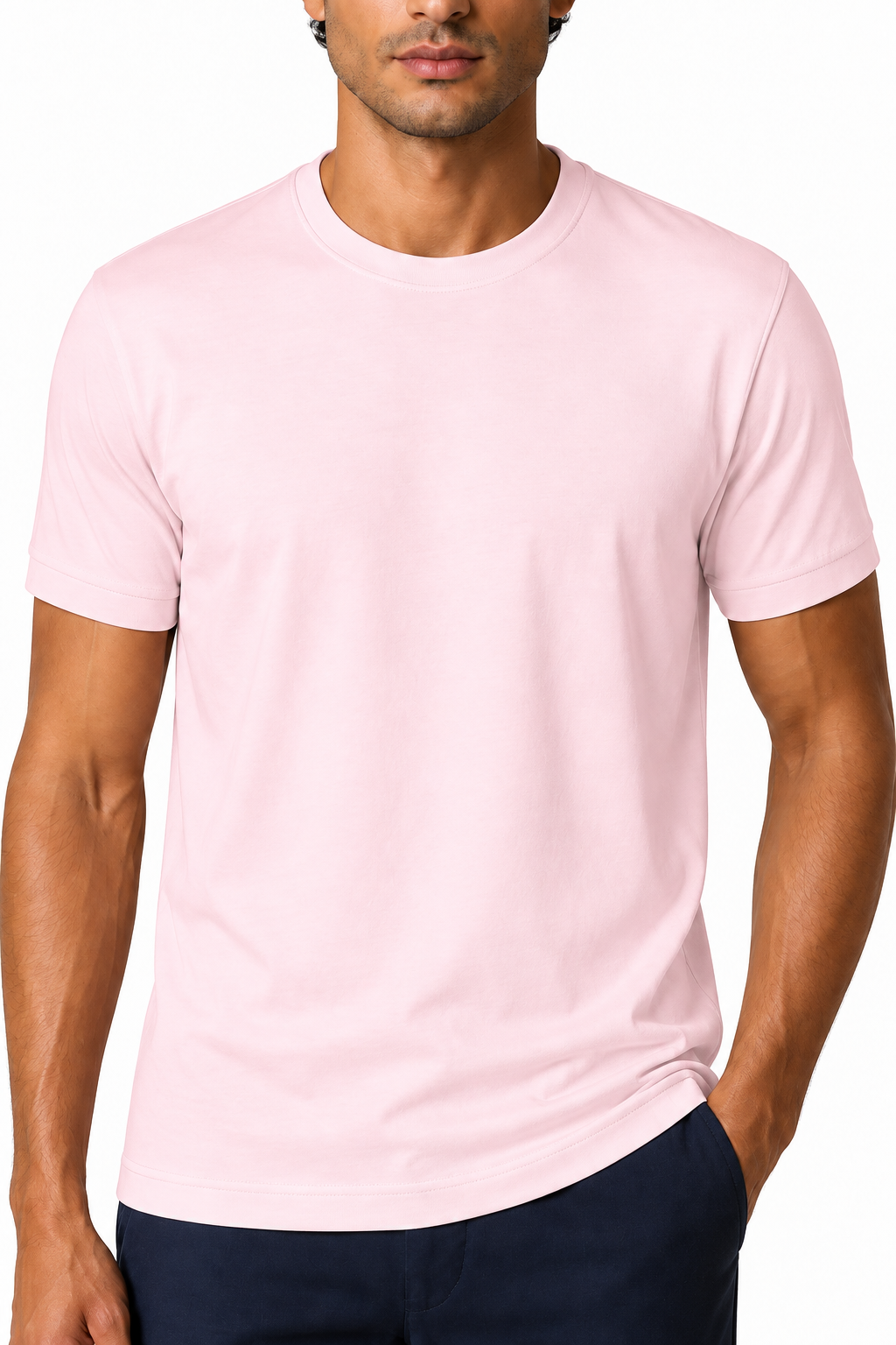 Ventorino Men's T-Shirt Premium Fabric Crew Neck | Ventorino in Pink — garment and fabric detail