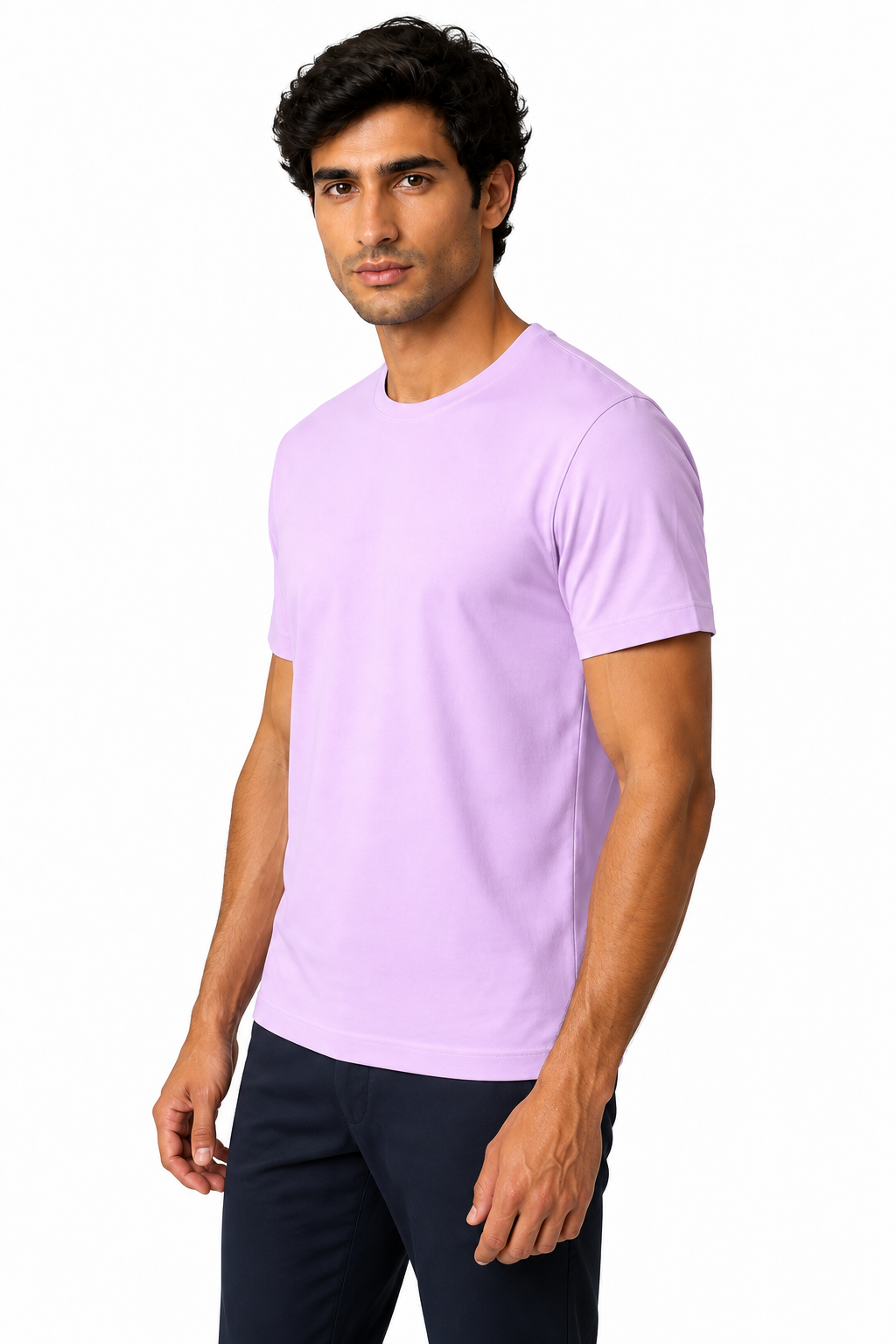 Ventorino Men's T-Shirt Premium Fabric Crew Neck | Ventorino in Lotus root purple — model three-quarter view