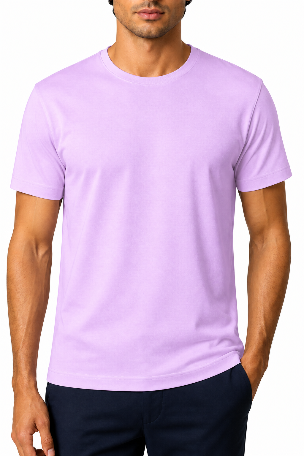 Ventorino Men's T-Shirt Premium Fabric Crew Neck | Ventorino in Lotus root purple — garment and fabric detail