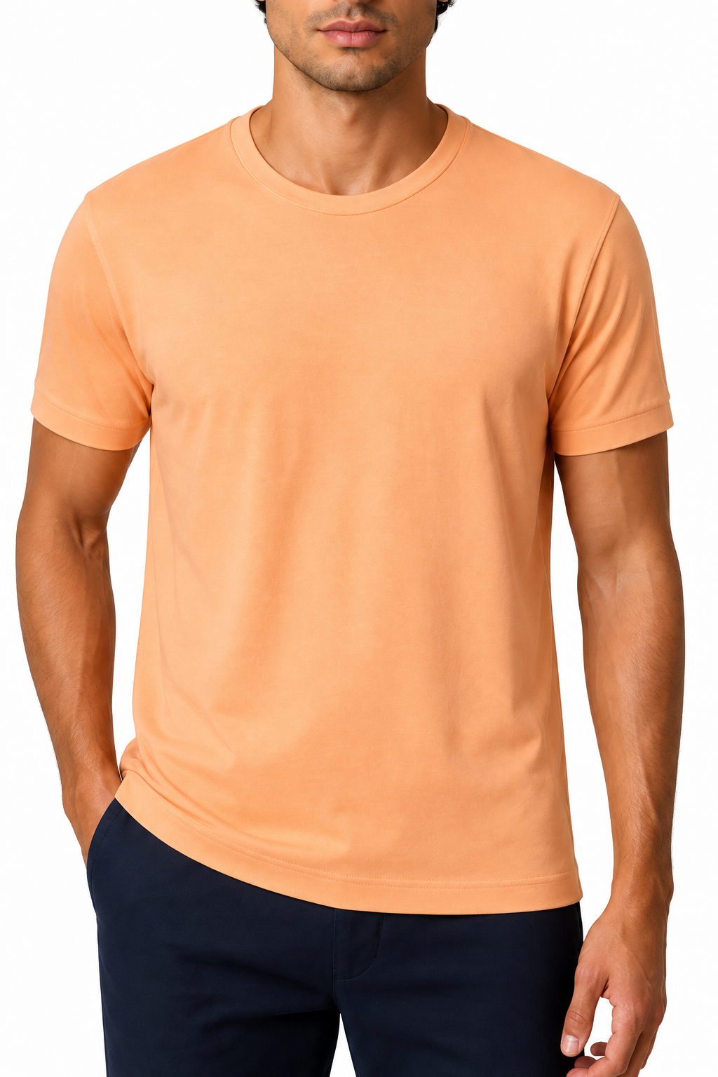Ventorino Men's T-Shirt Premium Fabric Crew Neck | Ventorino in Hami Orange — garment and fabric detail