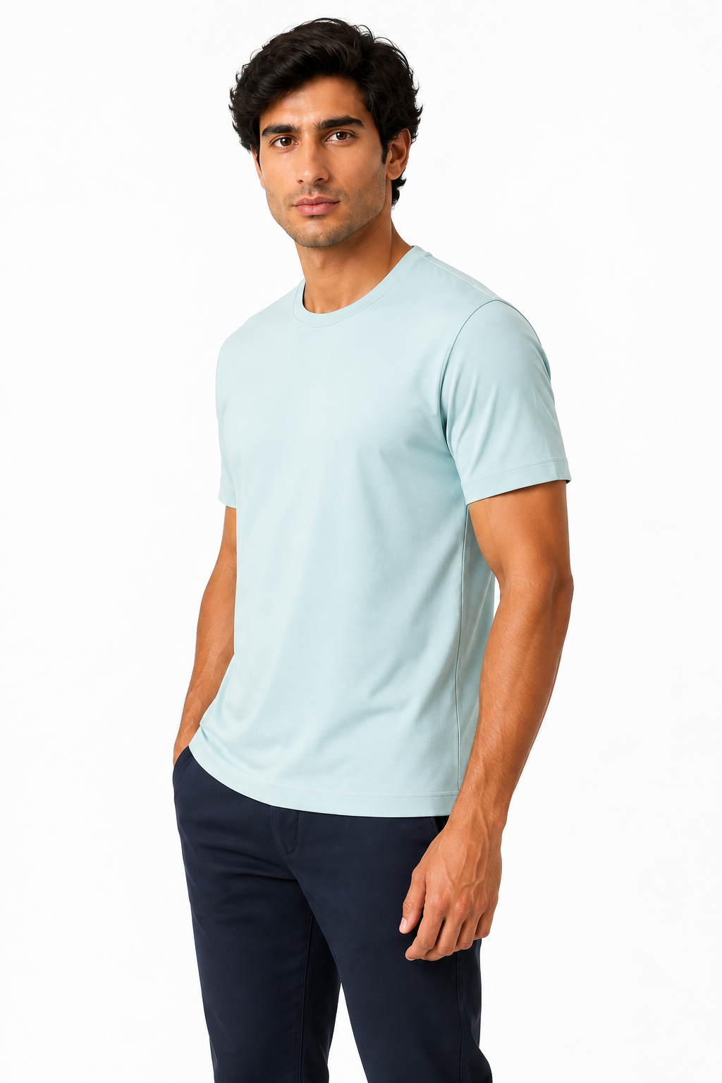 Ventorino Men's T-Shirt Premium Fabric Crew Neck | Ventorino in Light blue — model three-quarter view