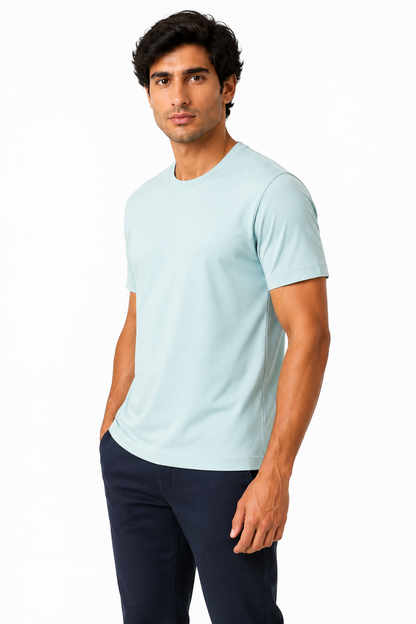 Ventorino Men's T-Shirt Premium Fabric Crew Neck | Ventorino in Light blue — model three-quarter view