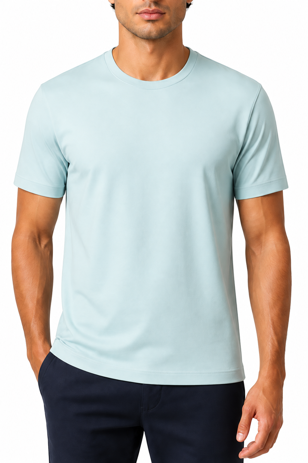 Ventorino Men's T-Shirt Premium Fabric Crew Neck | Ventorino in Light blue — garment and fabric detail