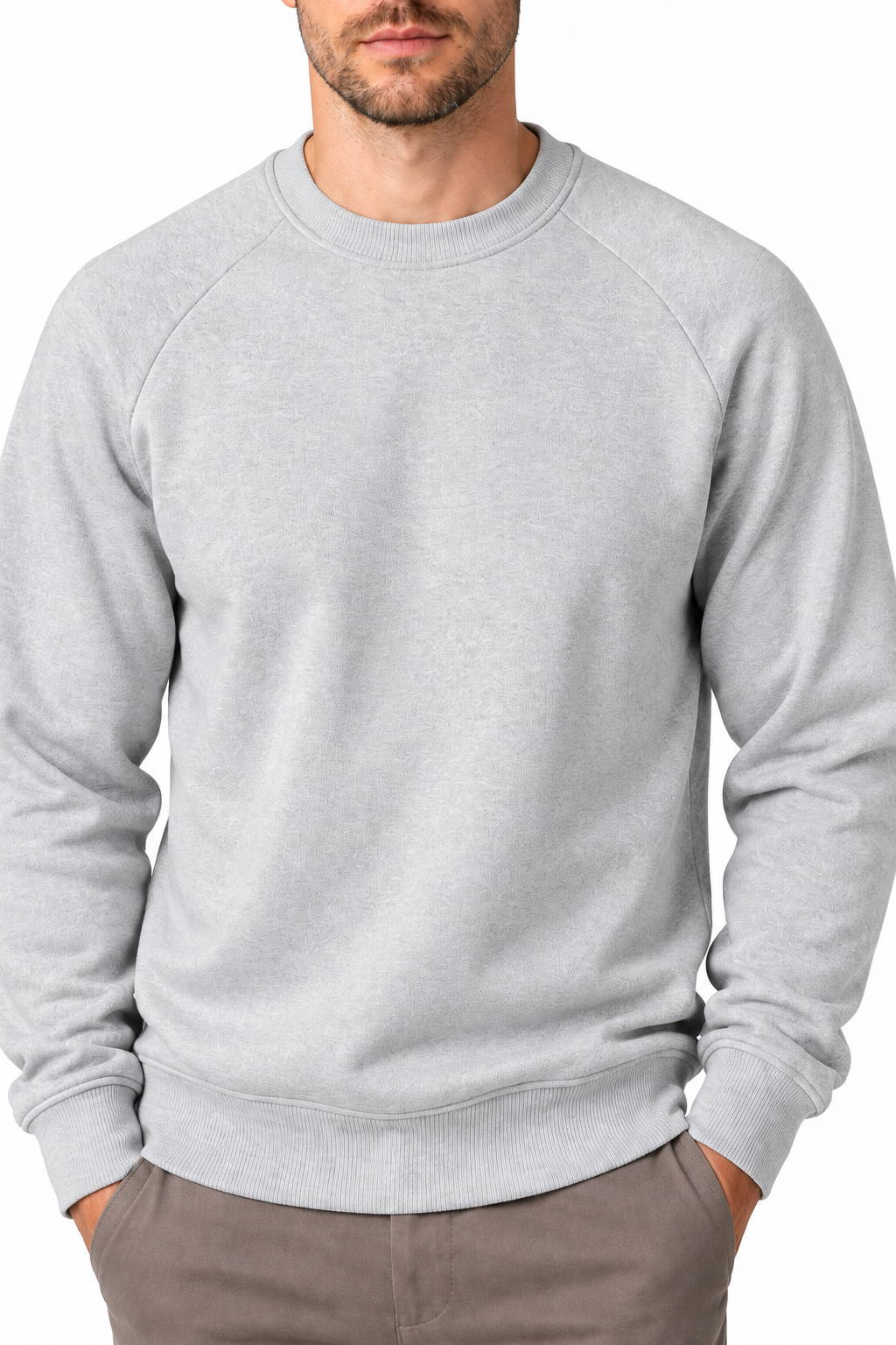 Ventorino Men's Sweatshirt Colorblock Design Raglan Sleeves | Ventorino in Light Gray — garment and fabric detail