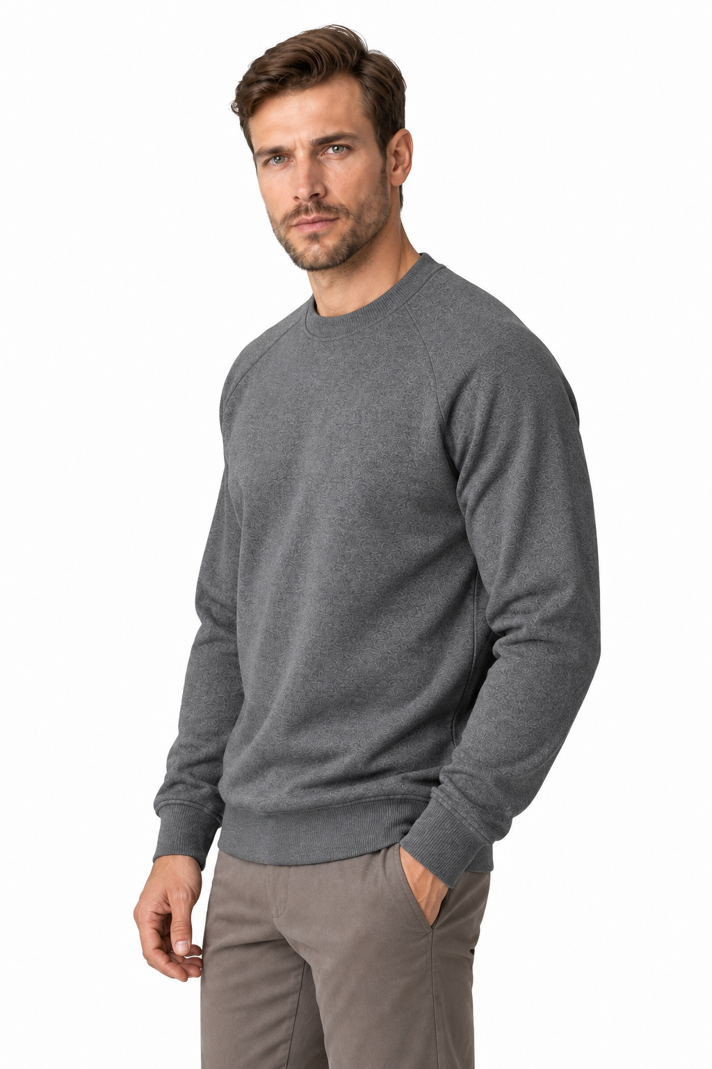 Ventorino Men's Sweatshirt Colorblock Design Raglan Sleeves | Ventorino in Dark Gray — model three-quarter view