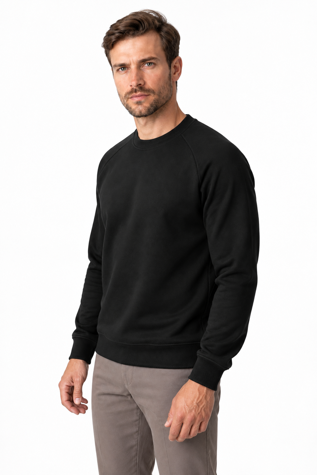 Ventorino Men's Sweatshirt Colorblock Design Raglan Sleeves | Ventorino in Black — model three-quarter view