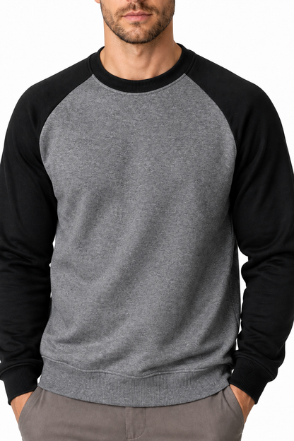 Ventorino Men's Sweatshirt Colorblock Design Raglan Sleeves | Ventorino in Dark Gray Black Sleeve — garment and fabric detail