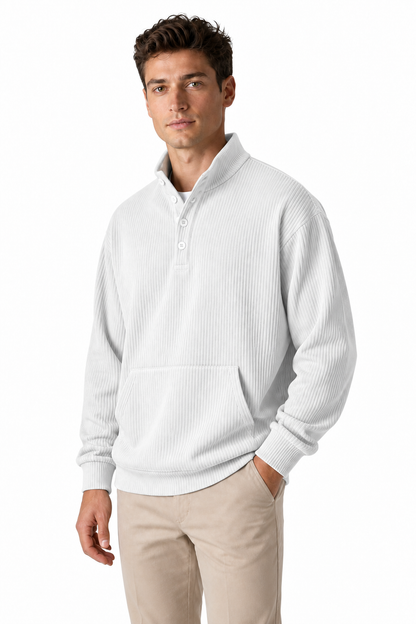 Ventorino Men's Polo Sweatshirt Relaxed Fit Chest Pocket | Ventorino in White — model three-quarter view