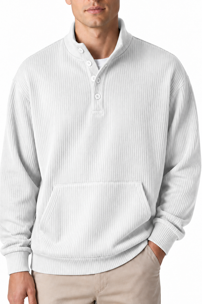 Ventorino Men's Polo Sweatshirt Relaxed Fit Chest Pocket | Ventorino in White — garment and fabric detail