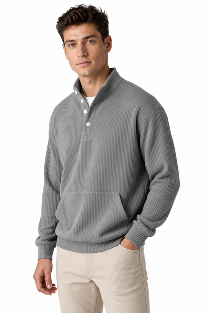 Ventorino Men's Polo Sweatshirt Relaxed Fit Chest Pocket | Ventorino in Gray — model three-quarter view