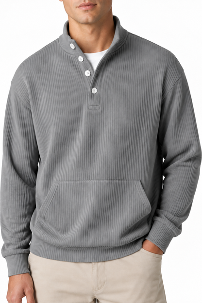 Ventorino Men's Polo Sweatshirt Relaxed Fit Chest Pocket | Ventorino in Gray — garment and fabric detail