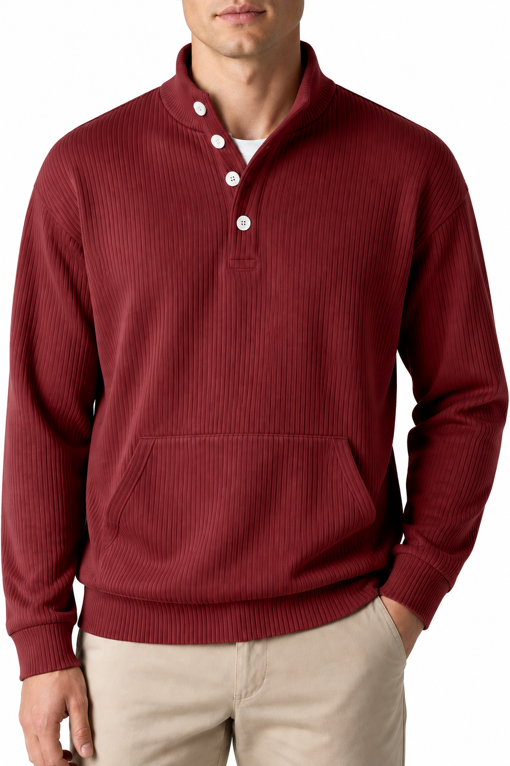 Ventorino Men's Polo Sweatshirt Relaxed Fit Chest Pocket | Ventorino in Wine Red — garment and fabric detail