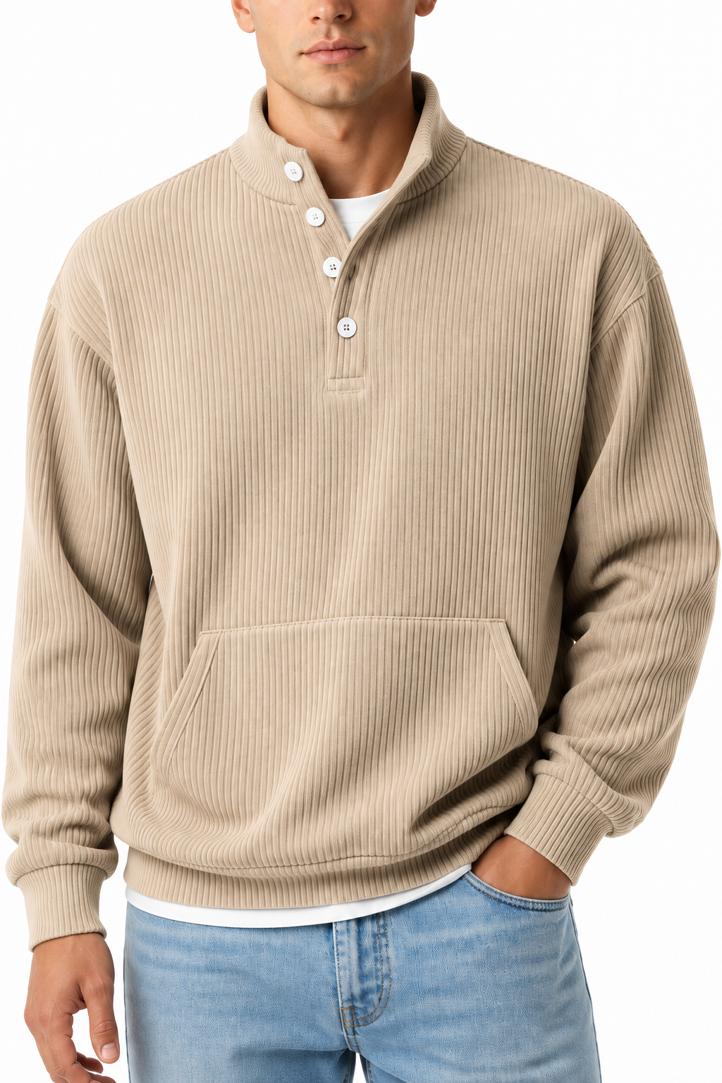 Ventorino Men's Polo Sweatshirt Relaxed Fit Chest Pocket | Ventorino in Apricot — garment and fabric detail